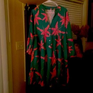 Super fun pink and green jungle print knee length dress.  Size S.